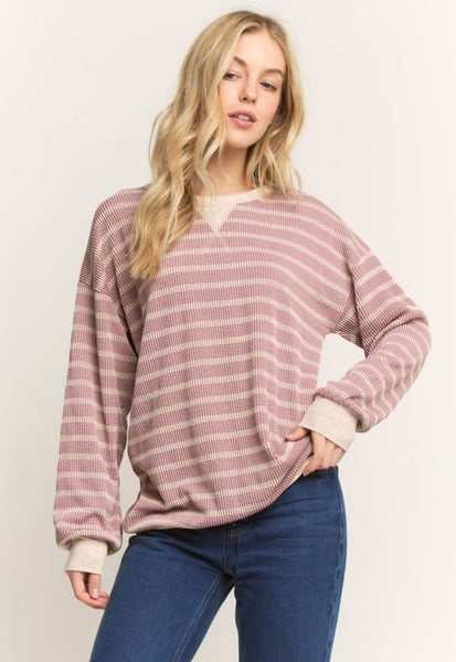 Stripe Henley Pullover Mauve