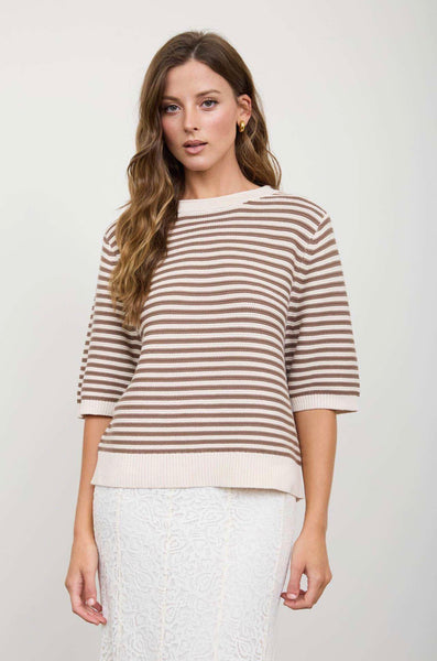 Textured Stripe Knit Top Cocoa Cream