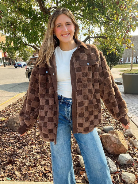 Mocha Plush Checkered Shacket