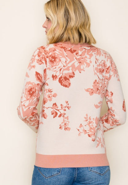 Floral Printed Sweater Peach & Cream