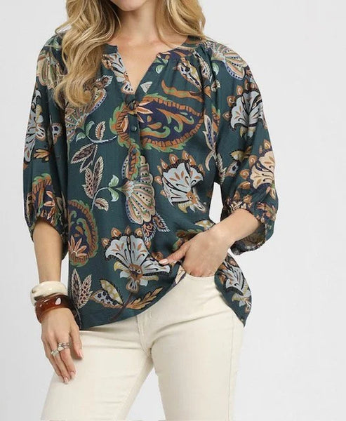 UMGEE Boho Paisley Top Teal Mix