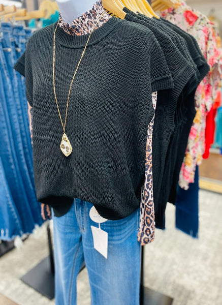 Crew Neck Sweater Vest Black