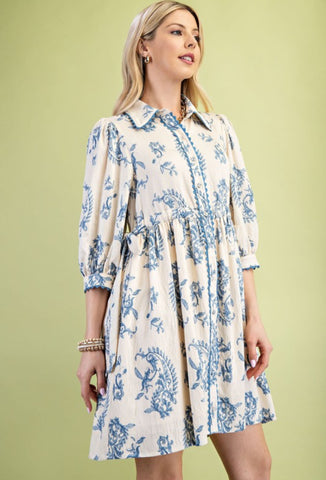 Paris Paisley Button Down Dress Blue Mix