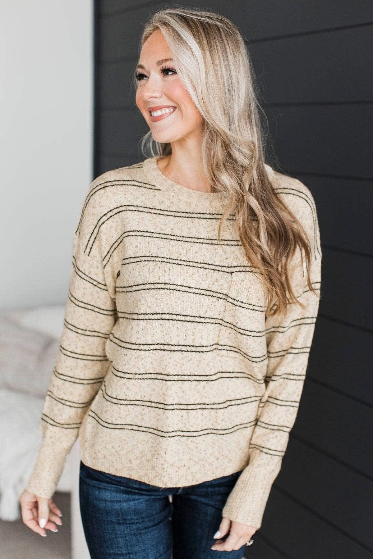 Oatmeal Beige Sprinkle Stripe Sweater