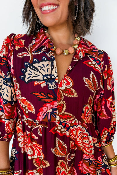 UMGEE Boho Floral Dress Burgundy Mix