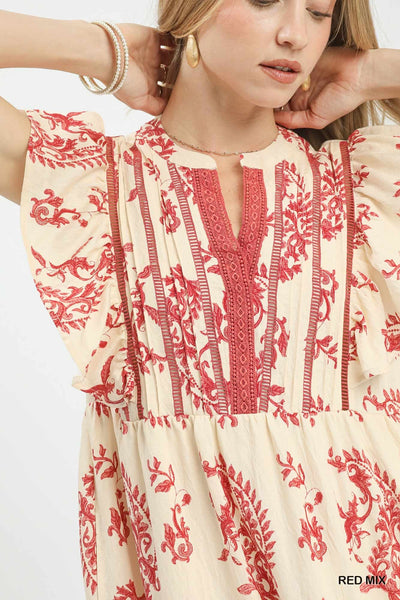 UMGEE Charlotte Paisley Midi Dress Red Mix