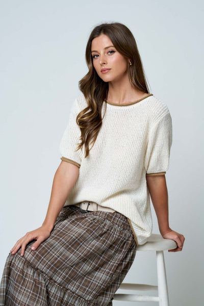 Contrast Trim Knit Sweater Oatmeal