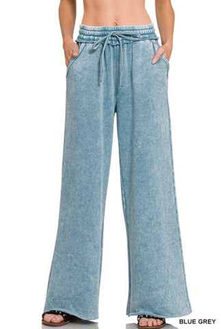 Mineral Wash Full Length Lounge Pant Blue Grey