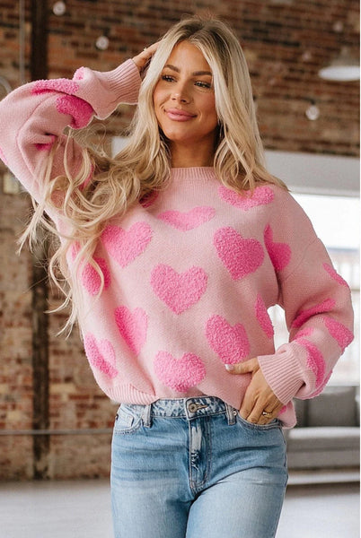 Light Pink Fuzzy Knit Heart Sweater