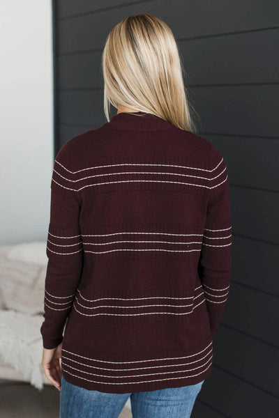 Stitch Stripe Cardigan Plum