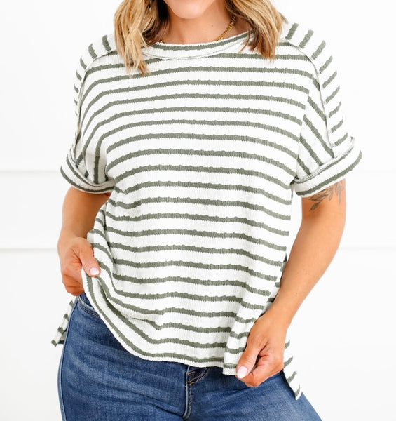 Stripe Textured Tee Green
