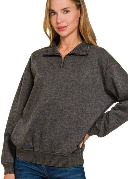 Acid Wash Sweatshirt Pullover Black