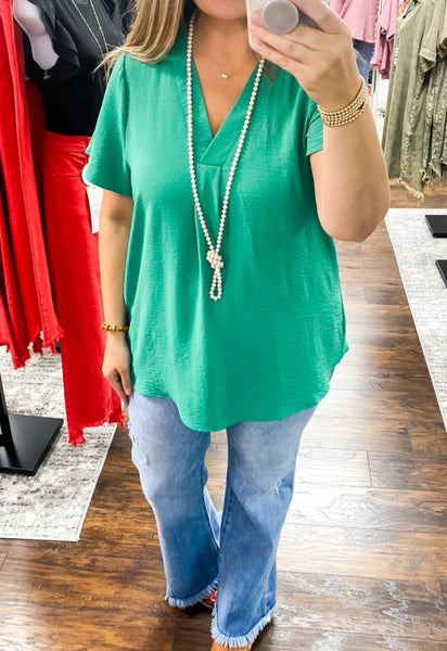 Woven Airflow V Neck Top Paris Green