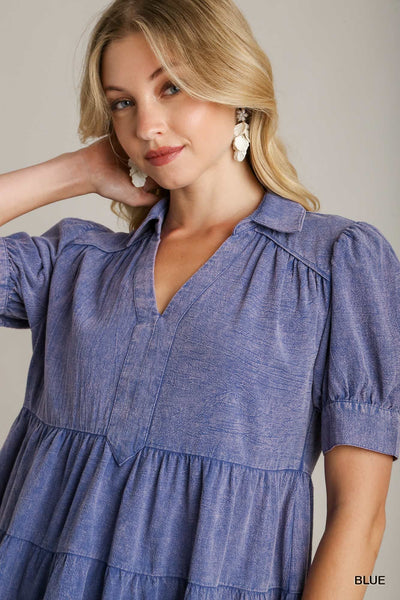 UMGEE Mineral Washed Ruffle Dress Blue