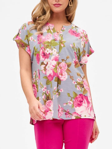 Lizzy Short Sleeve Top French Grey Floral