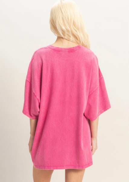 Oversized Mineral Wash Tee Fuchsia
