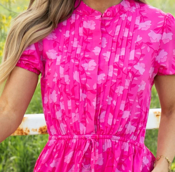 Charlotte Floral Midi Dress Pink Fuchsia Mix