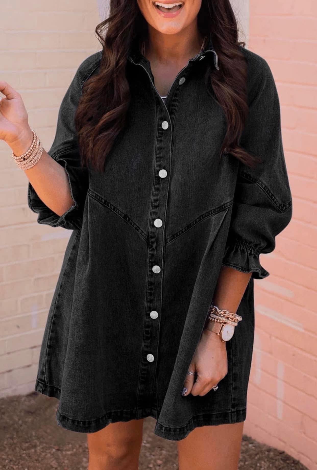 Vintage Black Button Down Denim Dress
