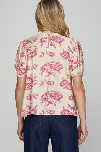 Ivory & Magenta Paris Print Top