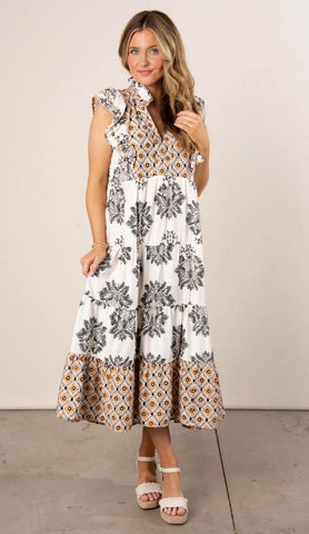 UMGEE Garden Party Midi Dress Black Mix