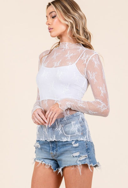 White Floral Lace Layering Top