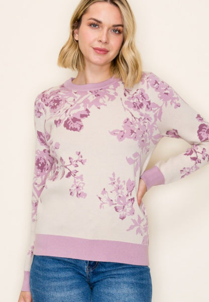 Floral Printed Sweater Lavender