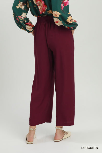 UMGEE Wide Leg Pull On Pant Burgundy