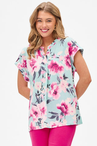 Lizzy Short Sleeve Top Tiffany Blue Floral