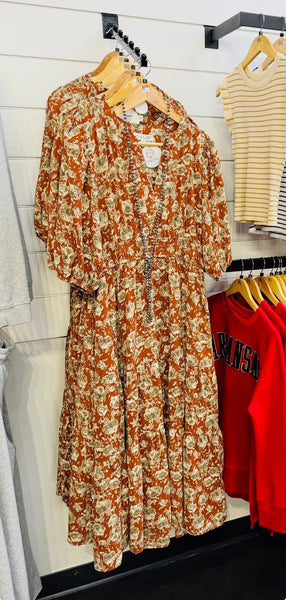 Cinnamon Taupe Floral Maxi Dress