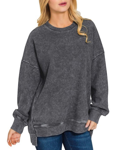 Double Ribbed Sweatshirt Top Black