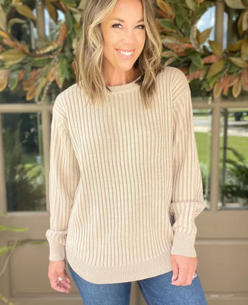 Curved Hem Two Tone Sweater Mocha