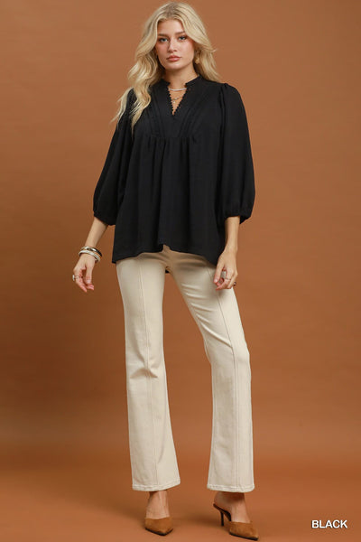 UMGEE Lace Trim Top Black