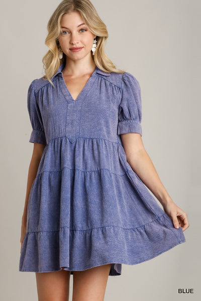 UMGEE Mineral Washed Ruffle Dress Blue