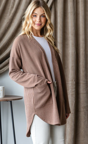 Urban Ribbed Knit Cardigan Camel