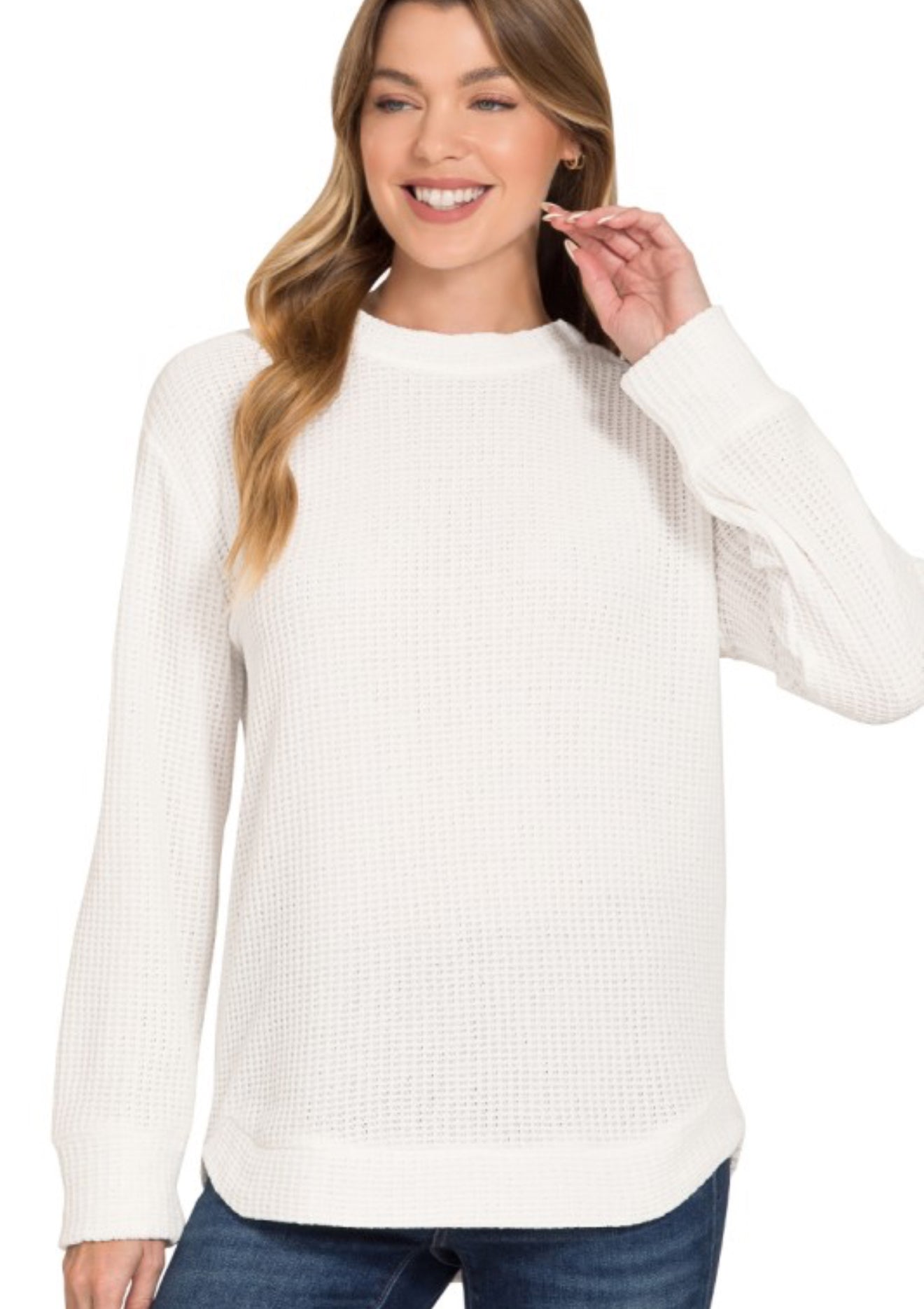 Chenille Waffle Knit Crew Sweater Ivory