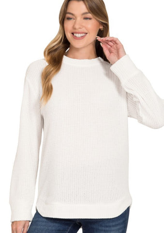 Chenille Waffle Knit Crew Sweater Ivory
