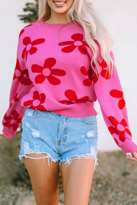 Hot Pink Sweet Daisy Floral Sweater