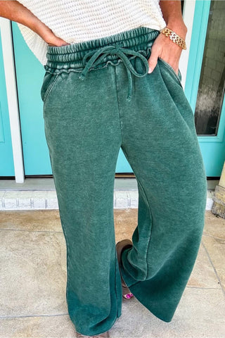 Mineral Wash Full Length Lounge Pant Dark Green