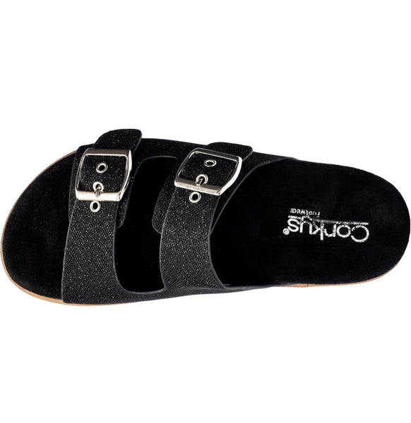 CORKYS Black Shimmer Dash Sandals