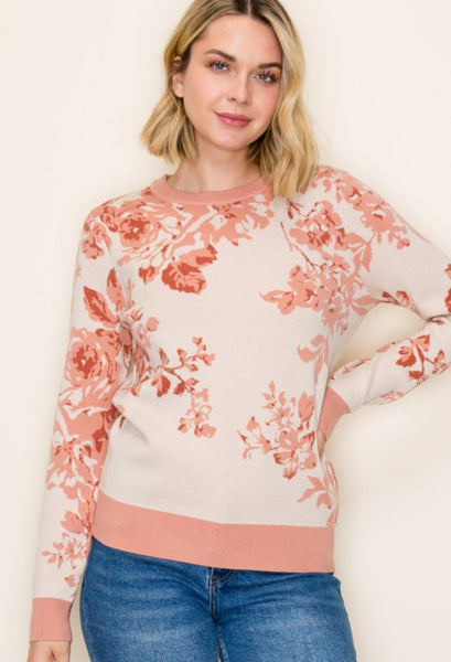 Floral Printed Sweater Peach & Cream