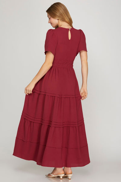 Dark Red Woven Maxi Dress