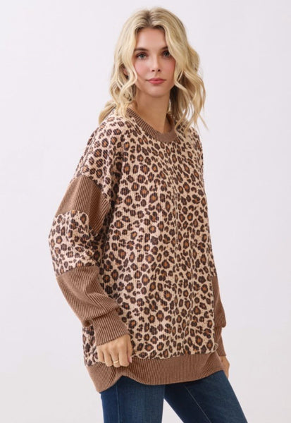 Chestnut Ribbed Leopard Top