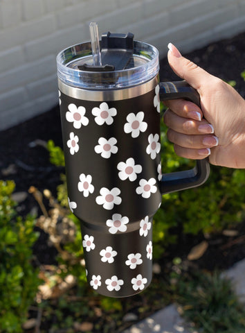 Black Boho Floral 40oz Stainless Tumbler