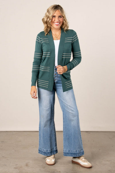 Stitch Stripe Cardigan Jade