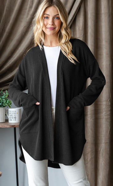 Urban Ribbed Knit Cardigan Black