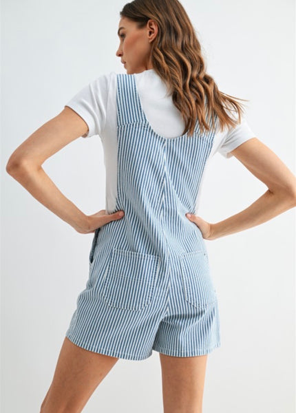 MICA Striped Denim Overall Shorts