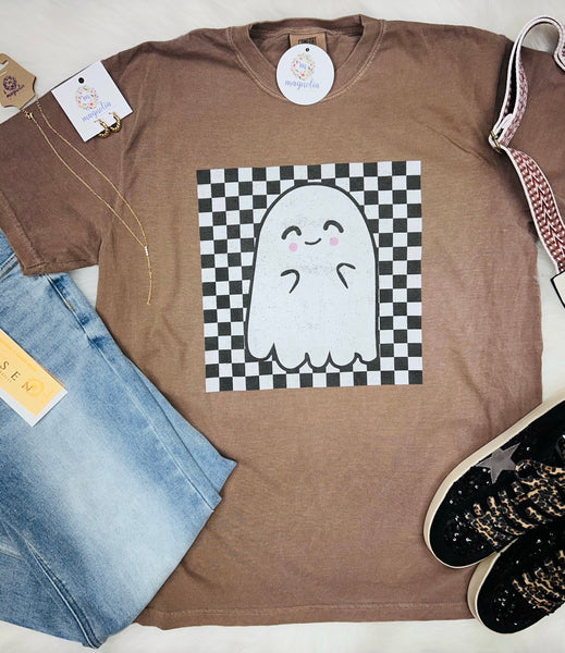 Comfort Colors Espresso Checker Ghost Tee