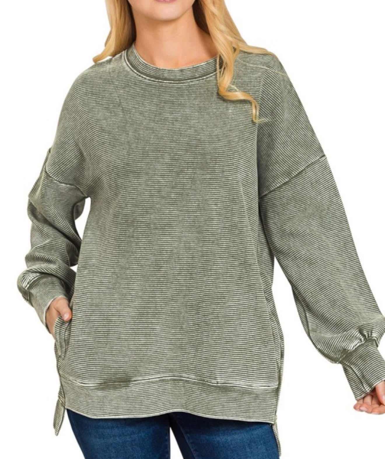 Double Ribbed Sweatshirt Top Dark Olive