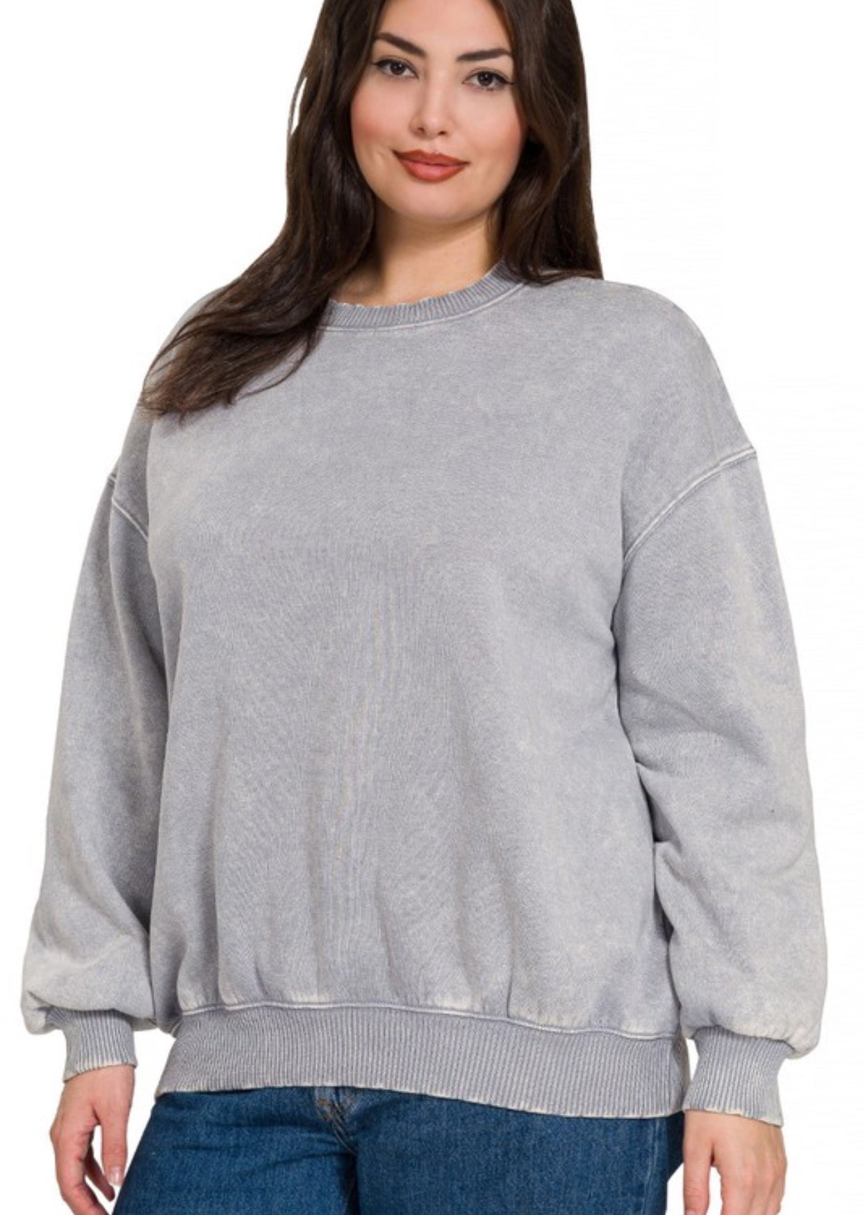 Acid Wash Pullover Sweatshirt Sleet Grey