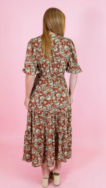 Cinnamon Taupe Floral Maxi Dress